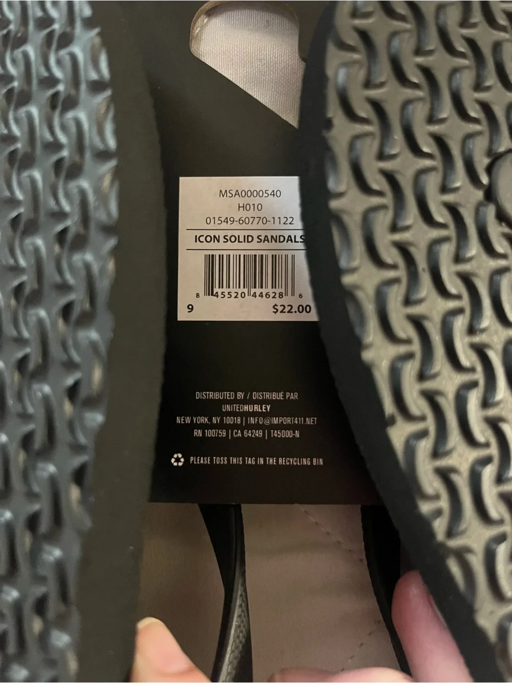 Hurley Black Textured Icon Sandals